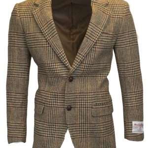 Walker & Hawkes - Mens Classic Scottish Harris Tweed Overcheck Country Blazer Jacket Desert Tan