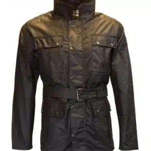 Walker & Hawkes - Mens Belted Waxed 4 Pocket Motorcycle Waterproof Jacket - Image 3