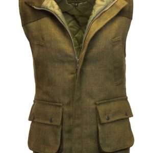 Walker & Hawkes - Mens Tweed Shooting Waistcoat Country Gilet With Shoulder Patch - Dark Sage