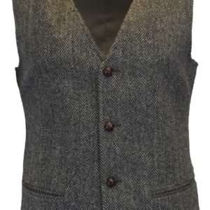 Walker & Hawkes - Mens Classic Scottish  Harris Tweed Herringbone Country Waistcoat - Steel Grey