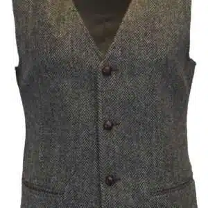Walker & Hawkes - Mens Classic Scottish  Harris Tweed Herringbone Country Waistcoat - Steel Grey