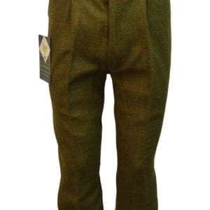 tweed breeks dark 300x300 1 Internal linning is 100% Cotton, for extra warmth and comfort. Outer shell is made from 60% Wool, 25% Polyester, 11% Acrylic and 4% composed of other fibres, making this product of top quality fabric. Other features of this classic cut tweed breek are 2 side pockets, 1 back pocket with buttoned flap enclosure, strong brass front zip, velcro adjustable calf straps, dropped belt loops and elasticated grip waistband