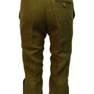 tweed breeks dark back 300x300 1 Internal linning is 100% Cotton, for extra warmth and comfort. Outer shell is made from 60% Wool, 25% Polyester, 11% Acrylic and 4% composed of other fibres, making this product of top quality fabric. Other features of this classic cut tweed breek are 2 side pockets, 1 back pocket with buttoned flap enclosure, strong brass front zip, velcro adjustable calf straps, dropped belt loops and elasticated grip waistband