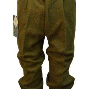 tweed breeks dark co 300x300 2 Internal linning is 100% Cotton, for extra warmth and comfort. Outer shell is made from 60% Wool, 25% Polyester, 11% Acrylic and 4% composed of other fibres, making this product of top quality fabric. Other features of this classic cut tweed breek are 2 side pockets, 1 back pocket with buttoned flap enclosure, strong brass front zip, velcro adjustable calf straps, dropped belt loops and elasticated grip waistband