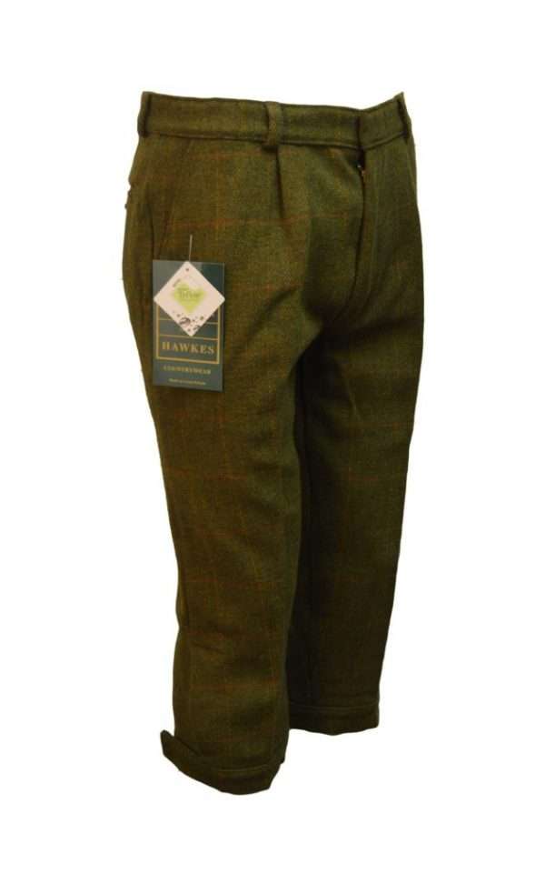 tweed breeks dark side Internal linning is 100% Cotton, for extra warmth and comfort. Outer shell is made from 60% Wool, 25% Polyester, 11% Acrylic and 4% composed of other fibres, making this product of top quality fabric. Other features of this classic cut tweed breek are 2 side pockets, 1 back pocket with buttoned flap enclosure, strong brass front zip, velcro adjustable calf straps, dropped belt loops and elasticated grip waistband The tweed has been treated with Teflon which acts as a fabric protector, making this product long-lasting protection against oil- and water-based stains, dust and dry soil. Produced to the highest standards by a manufacturer of top quality countrywear and derby clothing.