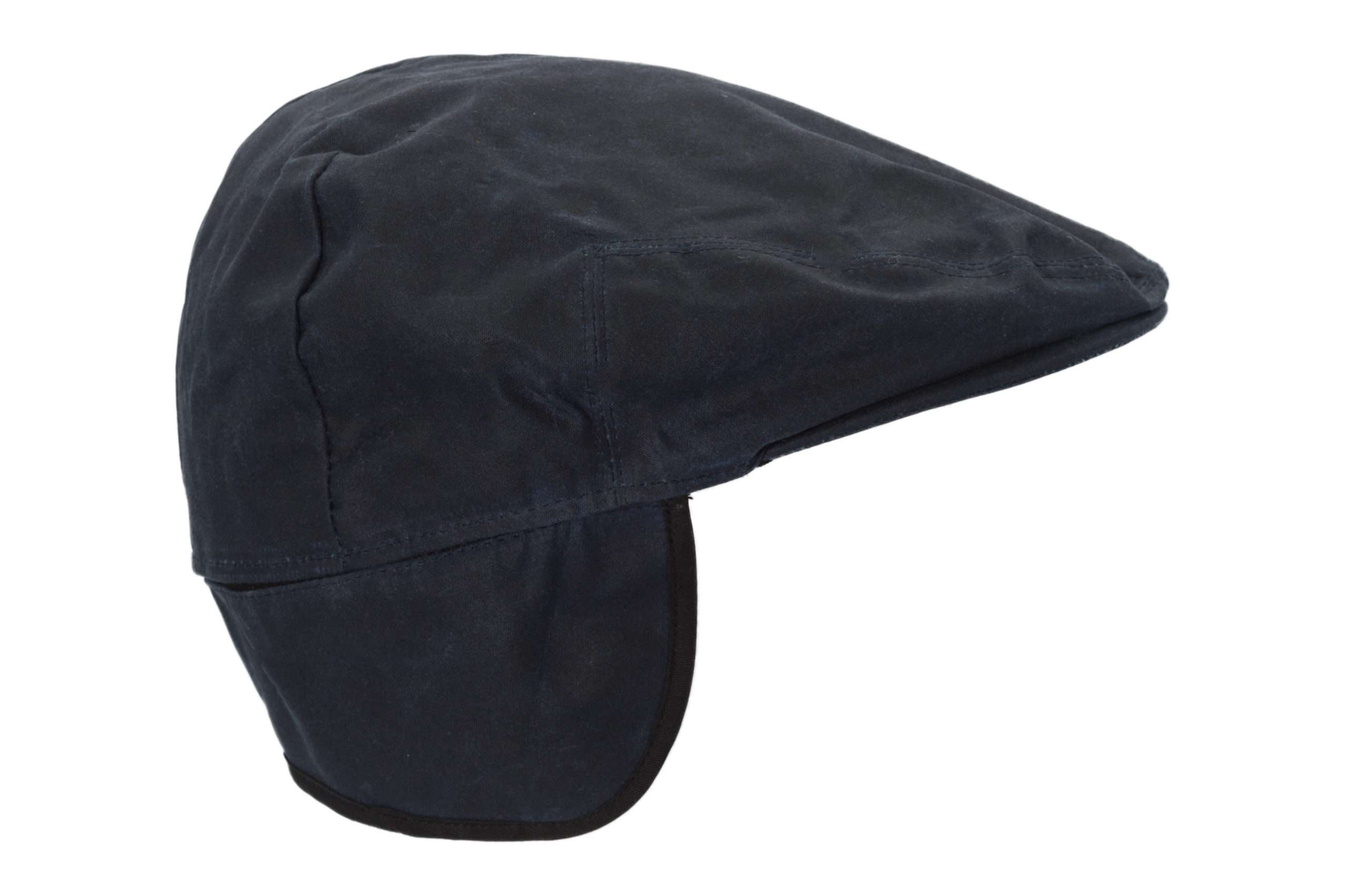 wax trapper navy3 scaled 1 Inner Lining is 100% Black Twill lining, with an inner trim band for extra comfort. Outer jacket (shell) is made from 100% Waxed Antique cotton cloth, making this cap of top quality fabric. Foldable Earflaps: internal Fleece ear flaps can be turned down over the ears and neck for added warmth on chilly days