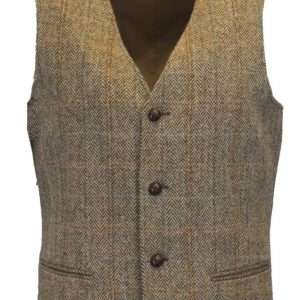 Walker & Hawkes - Mens Classic Scottish Harris Tweed Herringbone Overcheck Country Waistcoat - White Sand