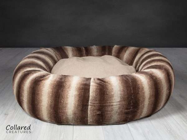 Brown Luxury Deluxe Donut Dog Bed empty