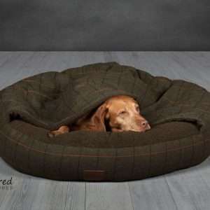 Collared Creatures Green Tweed Classic Comfort Cocoon Dog Bed