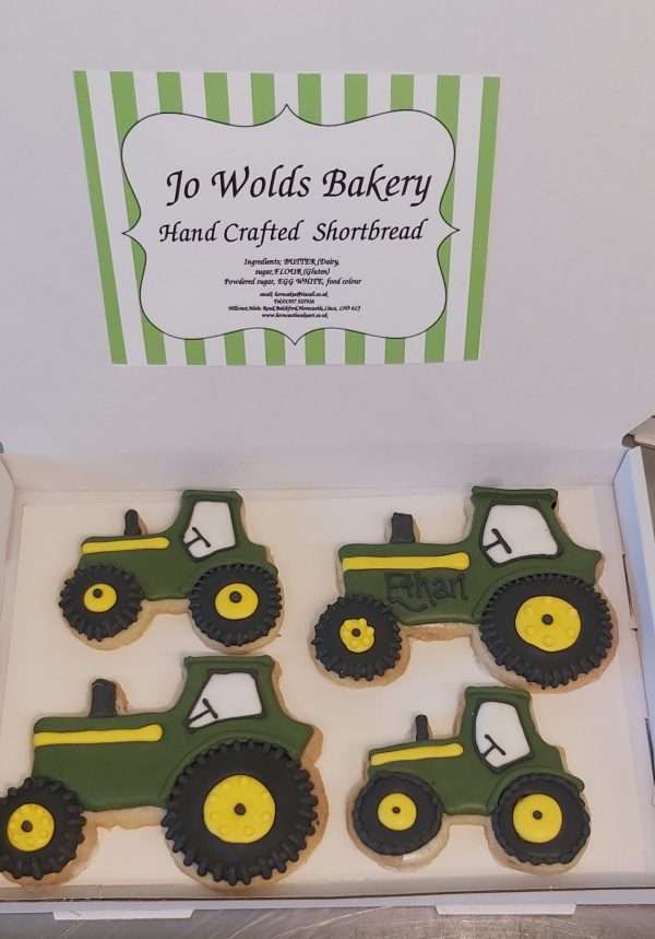Letterbox Tractor Butter Shortbread Biscuits. Red,Green or Blue