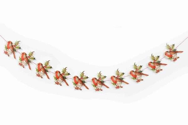 Mamelok R23 Robin Garland scaled If you're looking to add that special something to your festive celebrations, Mamelok garlands create a sense of the traditional Victorian Christmas. This beautiful garland features ten repeated motifs of a robin with holly. Manufactured and hand finished with love in the United Kingdom, our garlands are all printed on high-quality card before being diecut and embossed to highlight the nuances of the image. Each garland comes strung and ready to hang along your mantelpiece, feature wall or staircase and measures approximately 3m x 175mm. Free postage and packing.