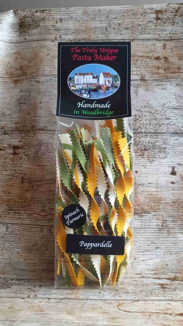 Pappardelle with Spinach and Tumeric Handmade and Individually Twisted