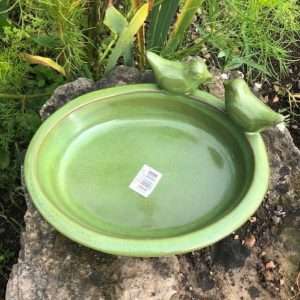 GREEN CERAMIC OVAL BIRDBATH
