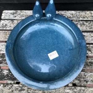 PETROL BLUE CERAMIC ROUND BIRDBATH