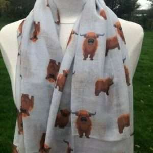 HIGHLAND COW/BULL FASHION SCARF IN GREY