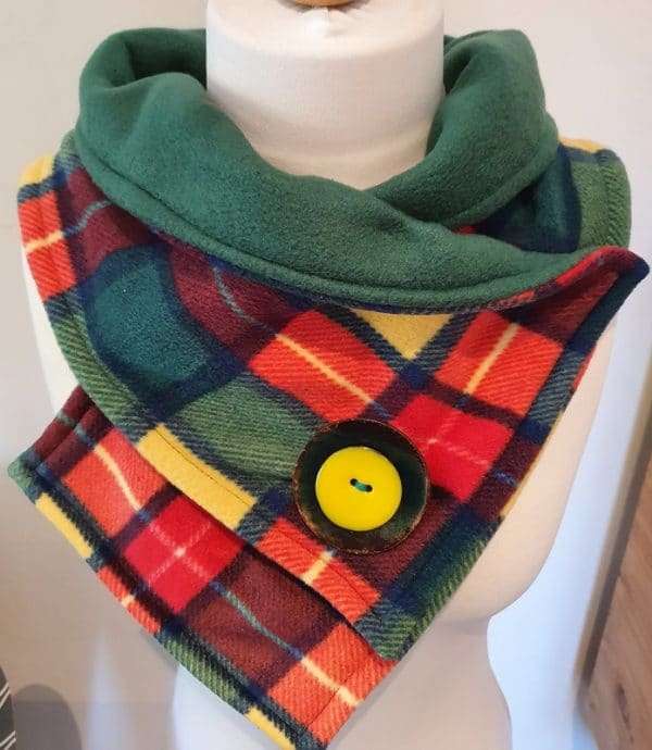 tartan green fleece green yellow 800 Handmade fleece neck warmer. Free postage & packaging.