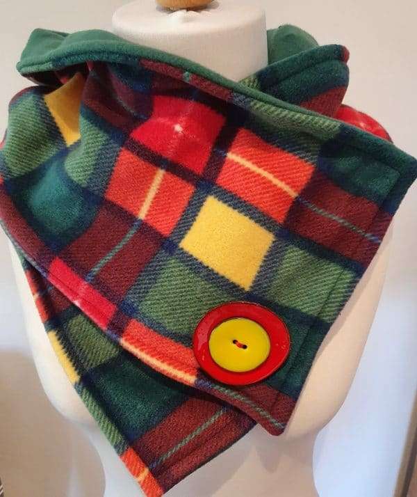 tartan green fleece red yellow 800 Handmade fleece neck warmer. Free postage & packaging.