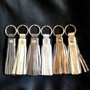 Handmade Metallic Leather Tassel Keyring Silver | Rose Gold | Pewter / Grey | Black | Beige | Copper Womens Keyring | Bag Charm