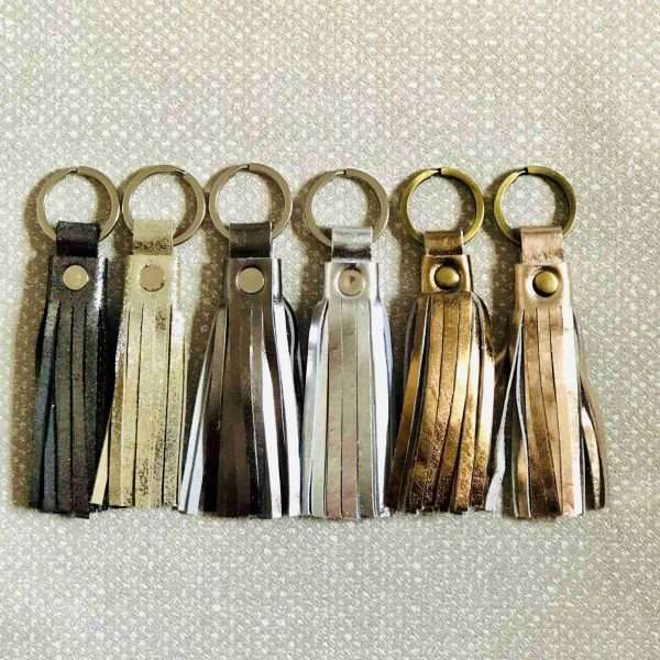 Handmade Metallic Leather Tassel Keyring Silver | Rose Gold | Pewter / Grey | Black | Beige | Copper Womens Keyring | Bag Charm - Image 3