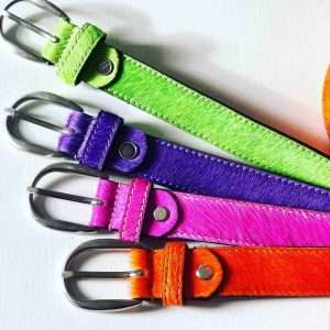 Pink | Orange | Purple | Green | Lime Hair On | Pony Hair | Fur Belt | Real Leather Belt Chrome Silver Buckle
