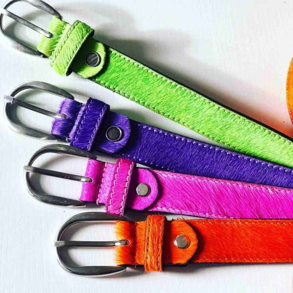 Pink | Orange | Purple | Green | Lime Hair On | Pony Hair | Fur Belt | Real Leather Belt Chrome Silver Buckle