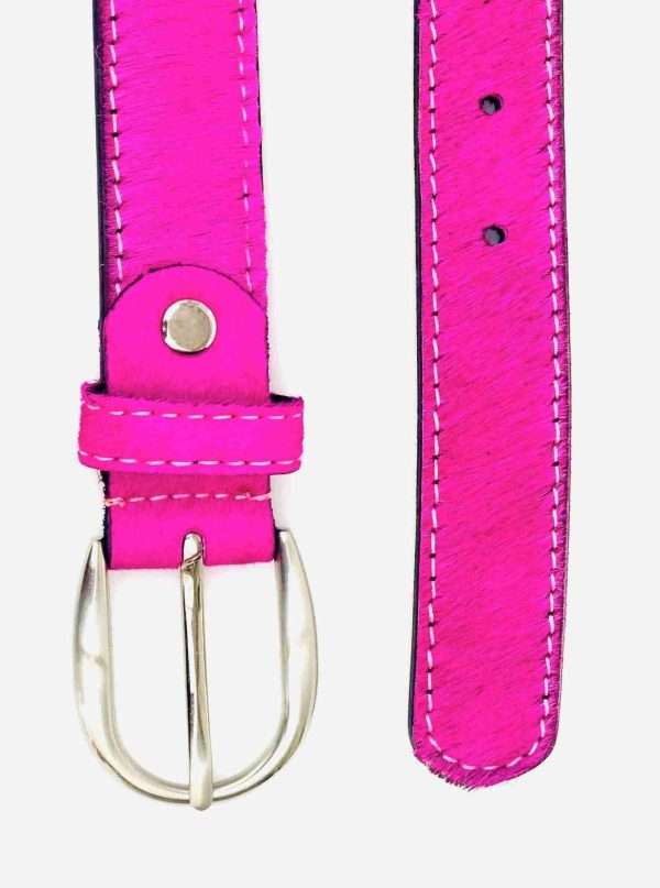 Pink | Orange | Purple | Green | Lime Hair On | Pony Hair | Fur Belt | Real Leather Belt Chrome Silver Buckle - Image 2