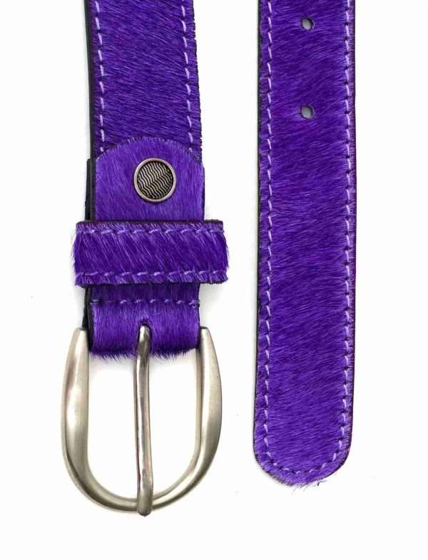Pink | Orange | Purple | Green | Lime Hair On | Pony Hair | Fur Belt | Real Leather Belt Chrome Silver Buckle - Image 4
