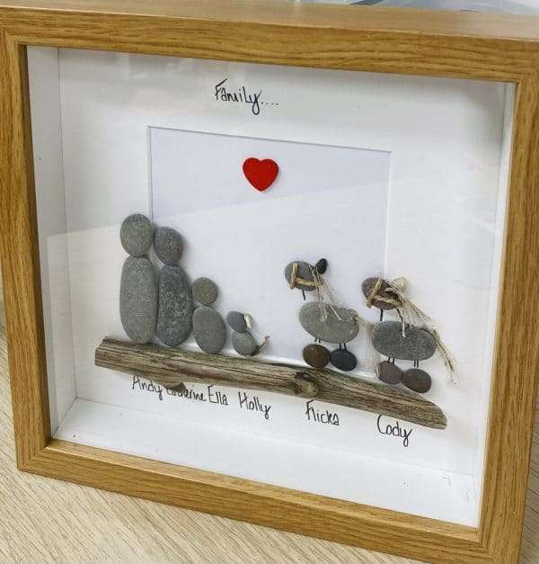 family pebble frame, personalised gifts, family pebble art, birthday gift for friend, new home gift, best home gift ideas, pebble frame