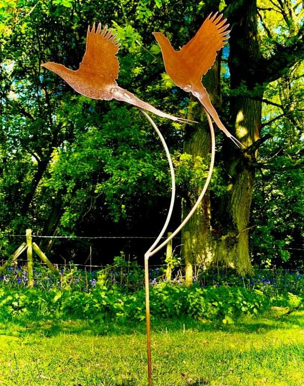 Exterior Rustic Metal Pair Of Pheasant Pheasants Bird Garden Stake Yard Art  Flower Bed Vegetable Patch Scuplture  Gift - Image 3