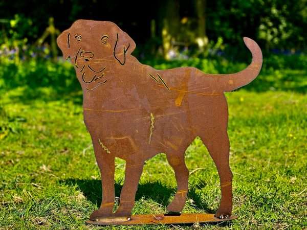 WELCOME TO THE RUSTIC GARDEN ART SHOPâ€¦â€¦ Here we have one of our. Large Rustic Metal Labrador Dog Garden Art Sculpture Sizes & Measurements:
90cm x 90cm Made From 2mm Mild Steel.