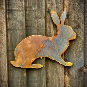 Large Exterior Rustic Hare Rabbit Crouching Garden Wall House Gate Sign Hanging Metal Art Sculpture  Gift   Present