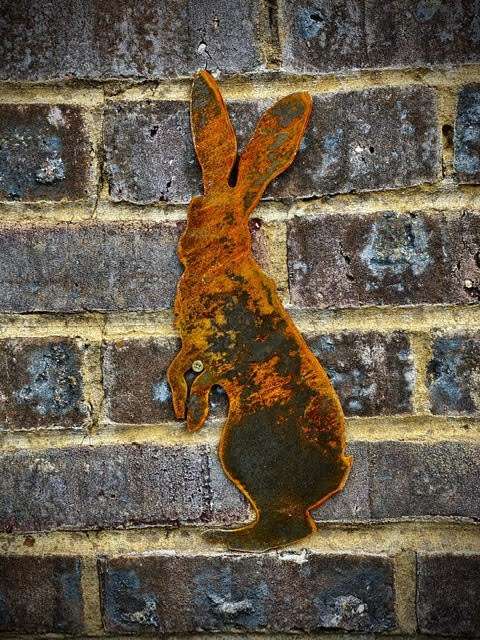 WELCOME TO THE RUSTIC GARDEN ART SHOP Here we have one of our. Exterior Peter Rabbit Hare Garden Wall House Gate Sign Hanging Metal Art Sizes & Measurements: 50cm x 23cm Made From 2mm Mild Steel.