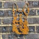 Small Exterior Rustic German Sheperd Alsatian Dog Garden Wall House Gate Fence Sign Hanging Rusty Metal Art Sculpture  Gift