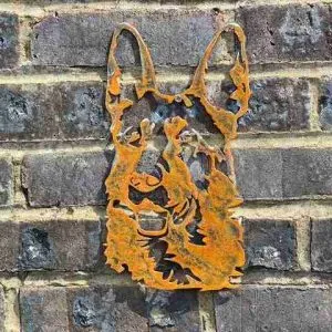 Small Exterior Rustic German Sheperd Alsatian Dog Garden Wall House Gate Fence Sign Hanging Rusty Metal Art Sculpture  Gift