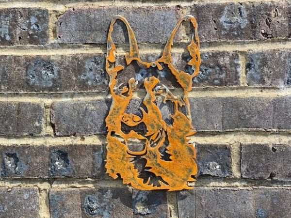 WELCOME TO THE RUSTIC GARDEN ART SHOP Here we have one of our. Small Exterior German Sheperd Alsatian Dog Garden Wall House Gate Sign Hanging Rusty Rustic Metal Art Sizes & Measurements: 30cm x 16cm Made From 2mm Mild Steel.