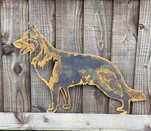 Small Exterior Rustic German Sheperd Alsatian Guard Dog Garden Wall House Gate Fence Sign Hanging Rusty Metal Art Beware Of The Dog - Image 2