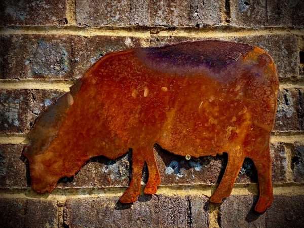 Small Exterior Rustic Sheep Lamb Farm Animal Garden Wall Hanger House Gate Fence Sign Hanging Rusty Metal Art Sculpture  Gift