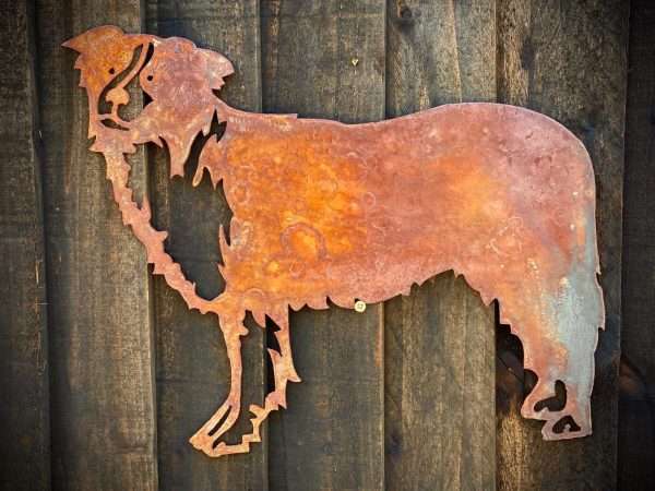 Medium Exterior Rustic Rusty Collie Sheepdog Dog Garden Wall Hanger House Gate Fence Sign Hanging Metal Art Sculpture  Gift