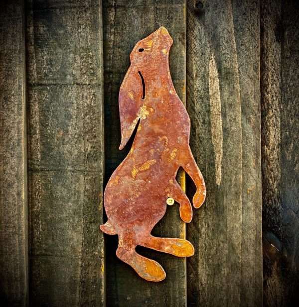 WELCOME TO THE RUSTIC GARDEN ART SHOP Here we have one of our. Small Exterior Rustic Rusty Moon Hare Rabbit Garden Wall Hanger House Gate Sign Hanging Metal Art Sculpture Sizes & Measurements:
25cm x 11cm Made From 2mm Mild Steel.