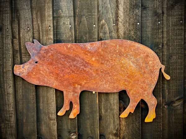 WELCOME TO THE RUSTIC GARDEN ART SHOPâ€¦â€¦ Here we have one of our. Large Exterior Rustic Rusty Pig Farm Animal Garden Wall Hanger House Gate Sign Hanging Metal Art Sculpture Sizes & Measurements:
50cm x 95cm Made From 2mm Mild Steel.
