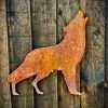 Medium Exterior Rustic Rusty Wolf Howling Garden Wall Hanger House Gate Fence Sign Hanging Metal Art Shed Sculpture  Gift