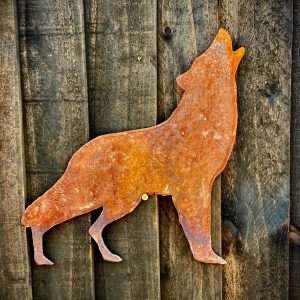 Medium Exterior Rustic Rusty Wolf Howling Garden Wall Hanger House Gate Fence Sign Hanging Metal Art Shed Sculpture  Gift