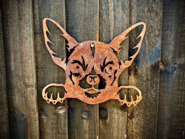 Small Exterior Rustic Rusty Chihuahua Little Dog Head & Paws Garden Wall Hanger House Gate Fence Sign Hanging Metal Art Shed Sculpture - Image 2