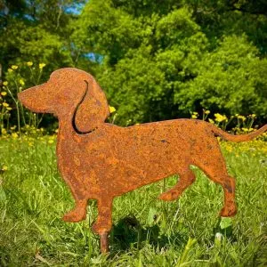 Large Exterior Rustic Rusty Metal Dachshund Sausage Dog Garden Stake Yard Art  / Sculpture  Gift   Present