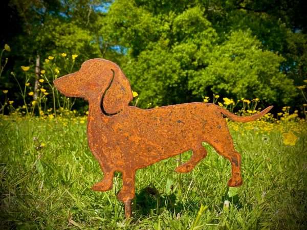 WELCOME TO THE RUSTIC GARDEN ART SHOP Here we have one of our. Large Exterior Rustic Rusty Metal Dachshund Sausage Dog Garden Stake Art Sculpture Sizes & Measurements: 44cm x 30cm Made From 2mm Mild Steel.