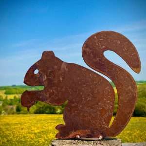 Small Exterior Rustic Rusty Metal Squirrel Garden Stake / Fence Topper Yard Art Bird Bath Bird Table  Sculpture Gift