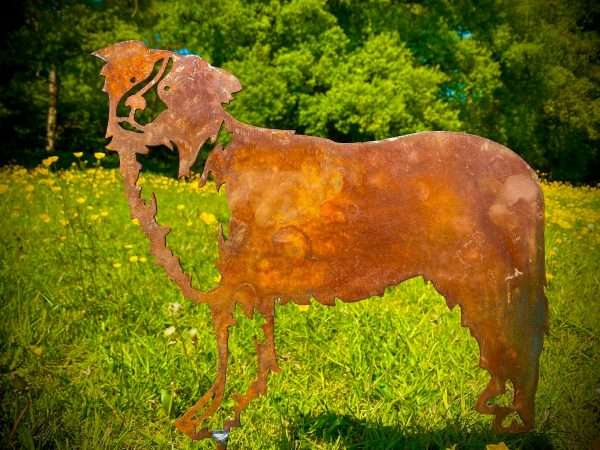 Medium Exterior Rustic Rusty Metal Collie Sheepdog Dog Garden Stake Yard Art  Flower Bed Vegetable Patch Farm Animal Sculpture