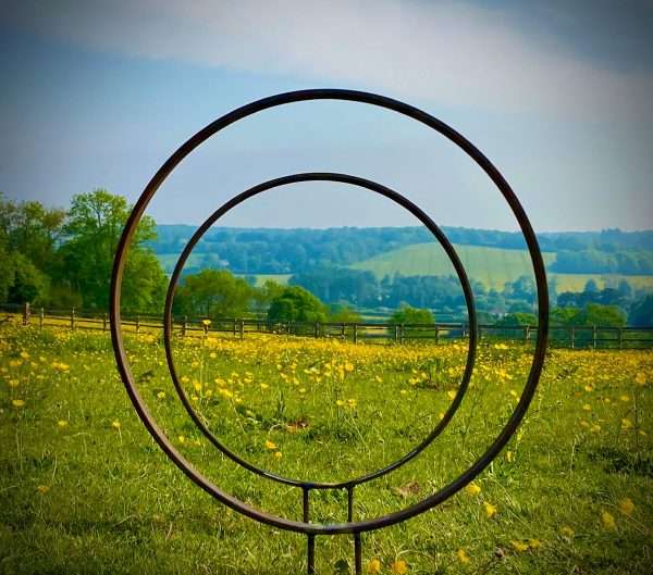 Large Rustic Metal Garden Ring Hoop Sculpture - Pair of Rusty Ring Circle Garden Art / Globe / Sphere Yard  Gift - Image 4