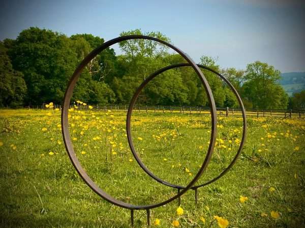 Large Rustic Metal Garden Ring Hoop Sculpture - Pair of Rusty Ring Circle Garden Art / Globe / Sphere Yard  Gift - Image 7