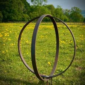 Large Rustic Metal Garden Ring Hoop Sculpture - Pair of Rusty Ring Circle Garden Art / Globe / Sphere Yard  Gift